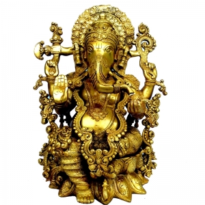 Brass metal hand carved decorative Lord Ganesha statue