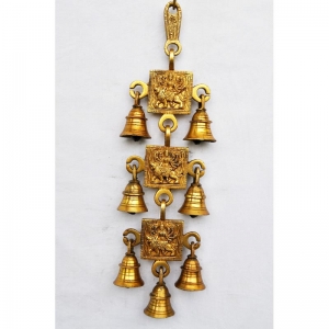 Religious & designer brass metal handicraft Maa durga hanging bell with 7 little bells