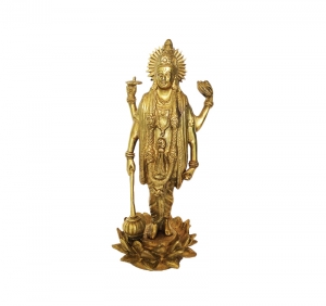 Lord Vishnu Sculpture Standing on Lotus Made By Brass