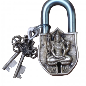 Brass metal functional door safety lock decorated with Lord Shiva figure