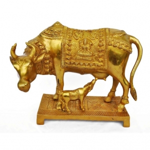 Cow Statue of Brass metal made Sign of Krshna 