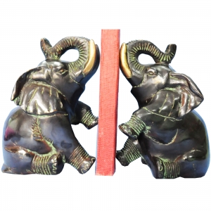 Book End 0f Elephant Brass Sculpture In Antique Finish