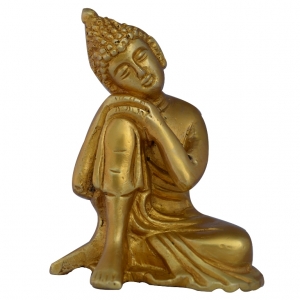 Religious Brass Lord Buddha Resting Statue in Yellow- A peaceful Decorative Figurine