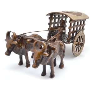 Aakrati Decorative Bull Cart Unique for Decoration Brown Look - Indian Handmade Metal Craft Gift - Home & Office Decoration - Hotel Decor - Antique Collection -