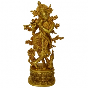 Aakrati Krishna Decorative Statue of Brass Yellow