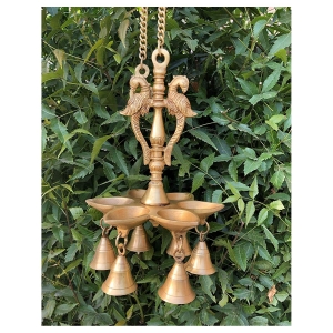 Hanging Peacock Oil Lamp with Hanging Bells