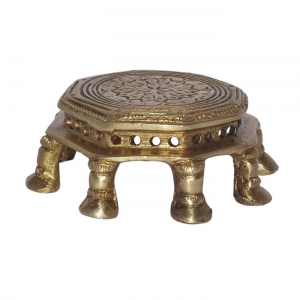 Aakrati Handicraft Brass Chowki for Home Temple - Small Stand - Table Metal Furniture to Put Any Small showpiece - Unique Antique Look Indian Handmade Metal Cra