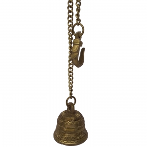 Aakrati Brass Carving Hanging Christmas Bell with Chain and Hook for Door and Worship - Decorative and Religious Gift Purpose - Indian Handmade handicrafts Bras
