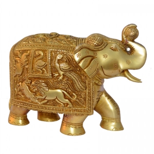 Royal Brass Elephant animal Decorative Statue with engraved figures 