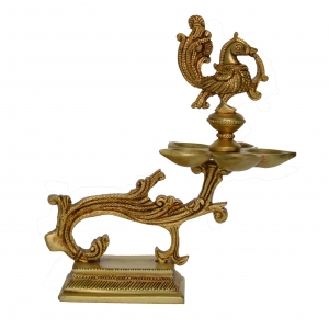 Ethnic Indian Design Peacock Diya - 19 Cms | Home Decor |Brass Diya | Brass Deepam | Brass Lamps | Kuthu Vilakku | Table Decoration | Diwali Gifts | Aarti Decor