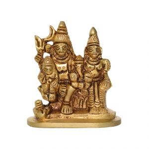 Small Sculpture of Shiv Parivar in Brass Yellow Finish