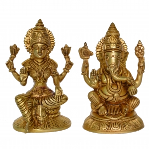 Beautiful Brass Pair of  Laxmi-Ganesha in Brass Metal