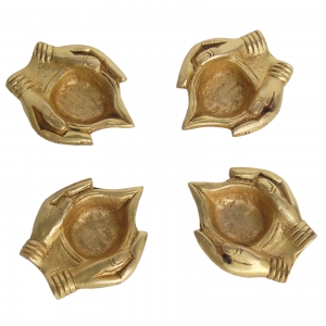 Handmade Indian Puja Brass Oil Lamp - Diya Lamp Engraved Design Dia Pack of 4 