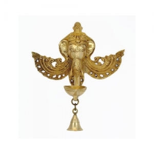 Evil Eye Protector Yali Face cum Oil Lamp- A Decorative Wall Hanging with Bell By Aakrati