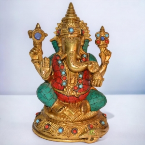 Lord Ganesha Brass Blessing Religious Satue for Prosperity