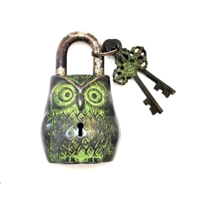 Owl Design Functional metal pad lock with 2 keys