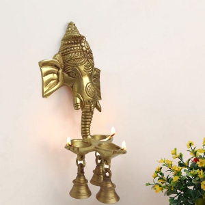 Aakrati Wall Hanging Three Diya Oil Lamp with Small Bells