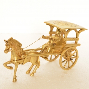 Vintage Brass Carriage Horse Cart - Desk Showpiece/Metal Decorative Gift with Wheel Pull Figurine Statue - Home Decor - Indian Metal Craft - Antique Collection
