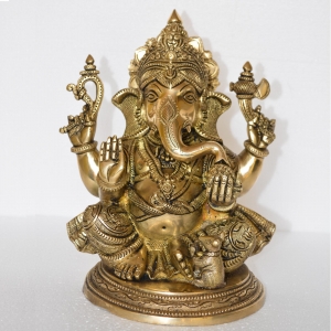 Sitting Lord Ganesha Hand Made Brass Statue 