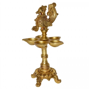 Brass Standing Oil Lamp table top with A Small Bird Figurine for Home Hotel Cottage Resort Decoration Handmade