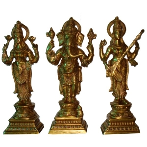 Laxmi, Ganesh And Saraswati Brass Statue