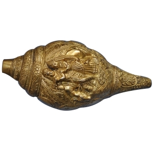 Brass Conch with Crarving of Radha Krishna 