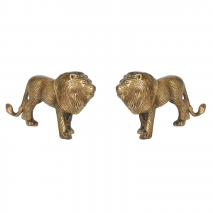 Pair of Animal Statue of Brass of Deorative Lion Metal Figurine for Table Decor / Home Decor / Office Decor Showpiece with Antique Finish. Ulitmate gift for all