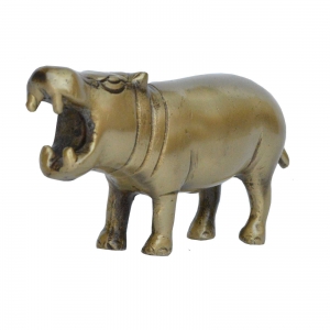 Animal Sculpture Showpiece of Hippopotamus for Decorative Purpose Handcrafted Metal Statue for Table Decor in Antique Finish