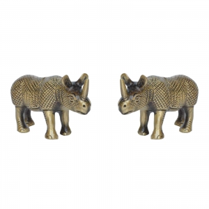 Pair of Rhinoceros Statue made of Brass Metal Decorative Animal Figurine Antique finish Sculpture Handcrafted Unique and Rare Showpiece
