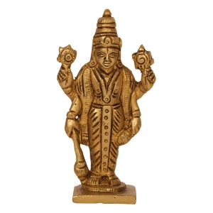Religious Figurine of Lord Vishnu small Statue of Brass metal Narayana for Temple / Home and Office Handmade Sculpture - lucky figurine house warming