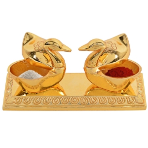 Roli-Chandan, Chawal-Akshat Box with loving bird duck pair chopda for gift and pooja purpose