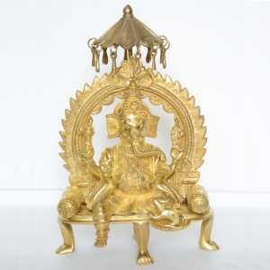 Lord Ganesha Hand Made Brass Metal with Throne