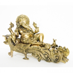 Lord Ganesha Sitting on Sofa Made of Brass