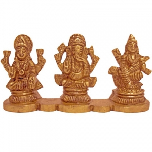 Lakshmi Ganesha and Saraswati Combined Statue of Brass