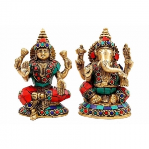 Religious Laxmi  Ganesha Pair Hand Made Pooja Ghar Brass Statue 