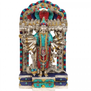  Lord  Narayana Brass Made Hand Carved Multi Color Statue by Aakrati
