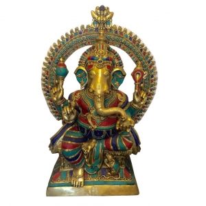 Lord Ganesha Brass made Colored Statue by Aakrati