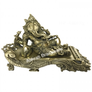 Brass metal Lord Ganesha reclining decorative hand carved statue