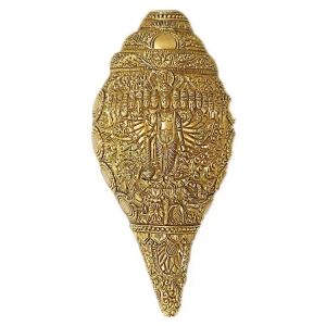 Brass made conch with lord Vishnu figure on it for pooja ghar/temple decor