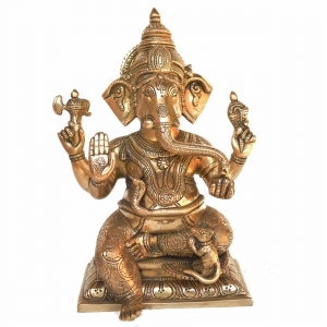 Lord Ganesha Sitting on a throne brass made statue