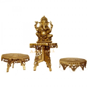 Lord Ganesha with three chowki brass metal decorated combo set