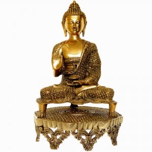 Lord Buddha Brass Made Decorative Figure with decorated chowki Super Fine Carving
