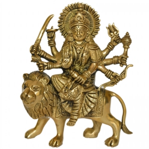 Brass made goddess Durga ji hand carved statue by Aakrati