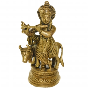 Lord Krishna Brass Made hand carved Pooja ghar/Office decor Statue