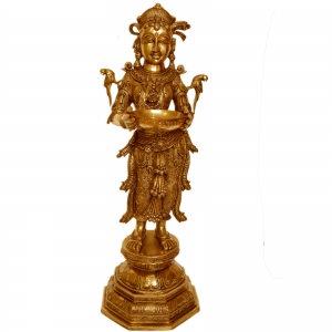 Deep laxmi - Diya Lady brass table decor figure - Decorative statue for worship or temple