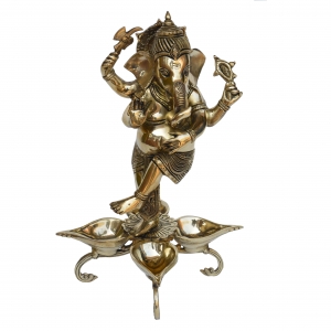 Dancing Ganesha figure on brass made home decor/living room decor oil lamp/Deepak