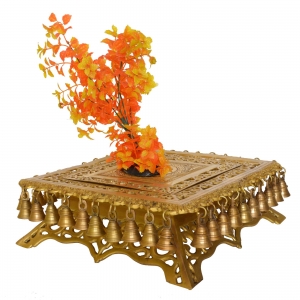Side stand made in brass metal - use as Chowki with bells