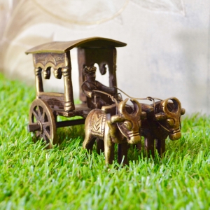 Aakrati Brown Color Carriage with bulls handmade metal handicrafts