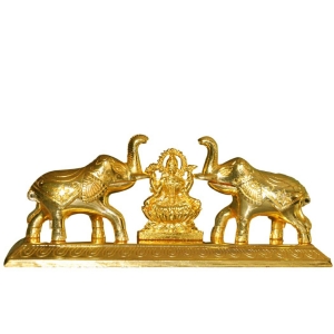Gold Metal Haldi KumKum Holder with Elephant Figurine With Laxmi Yantra by Aakrati