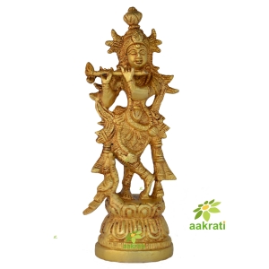 Aakrati Brass Murli Krishna Statue - Brass Krishna Idol Murti Statue Sculpture 7 inch